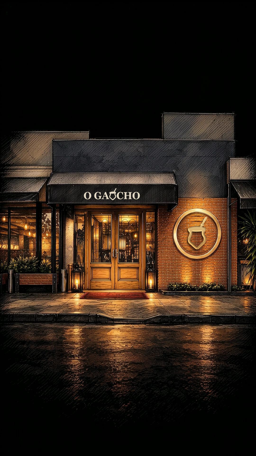 Fachada de O Gaúcho de noche